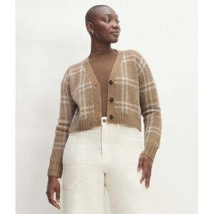NWT Everlane Alpaca V-Neck Cropped Cardigan Taupe Wheat Plaid XXS